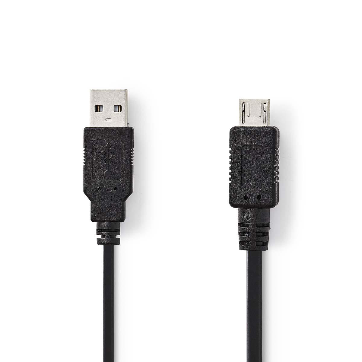 Zwei schwarze USB-Kabel mit unterschiedlichen Anschlüssen auf weißem Hintergrund.