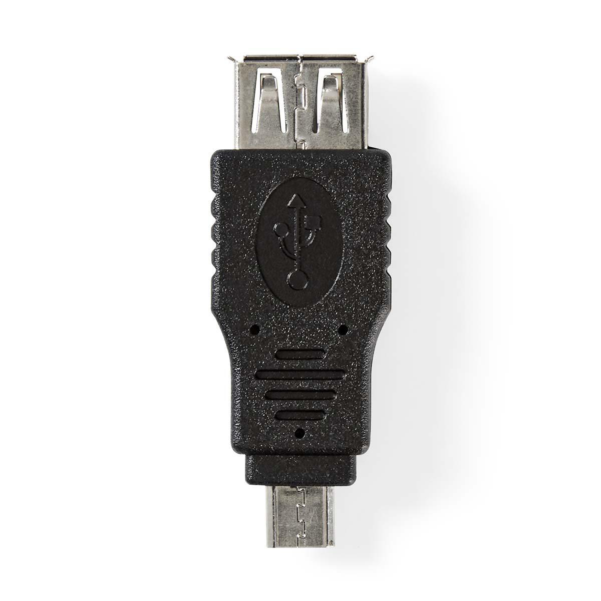 Czarny adapter USB z żeńskim złączem USB-A i męskim złączem micro USB na białym tle.