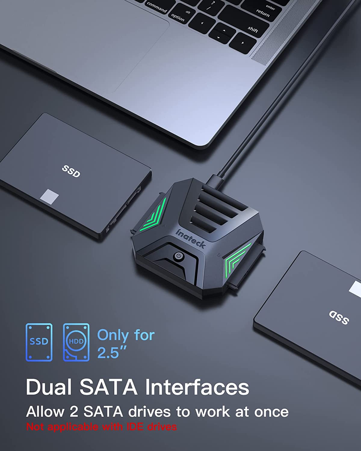 2 Adapter,Klonen zu SATA INATECK mit Software für black USB Adapter, 2 Gen 2,5-Zoll-SSDs/HDDs von 3.2 Festplatten x