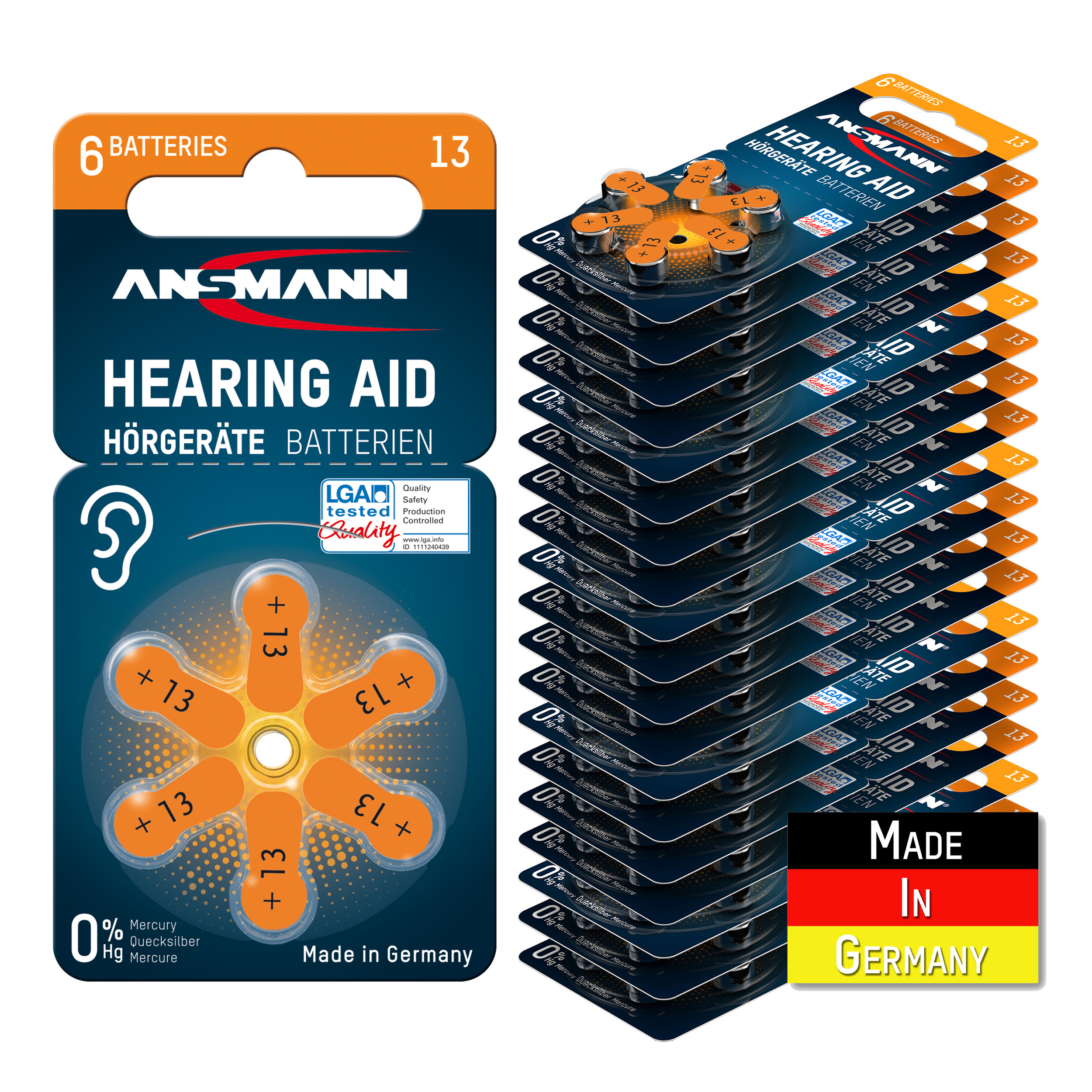 ANSMANN Typ 13 Hörgerätebatterien Orange P13 Volt, ZL2 mAh 1.4 - Luft Zink-Luft, 120 Hörgerätebatterien Stück Batterie, PR48 310 Zink
