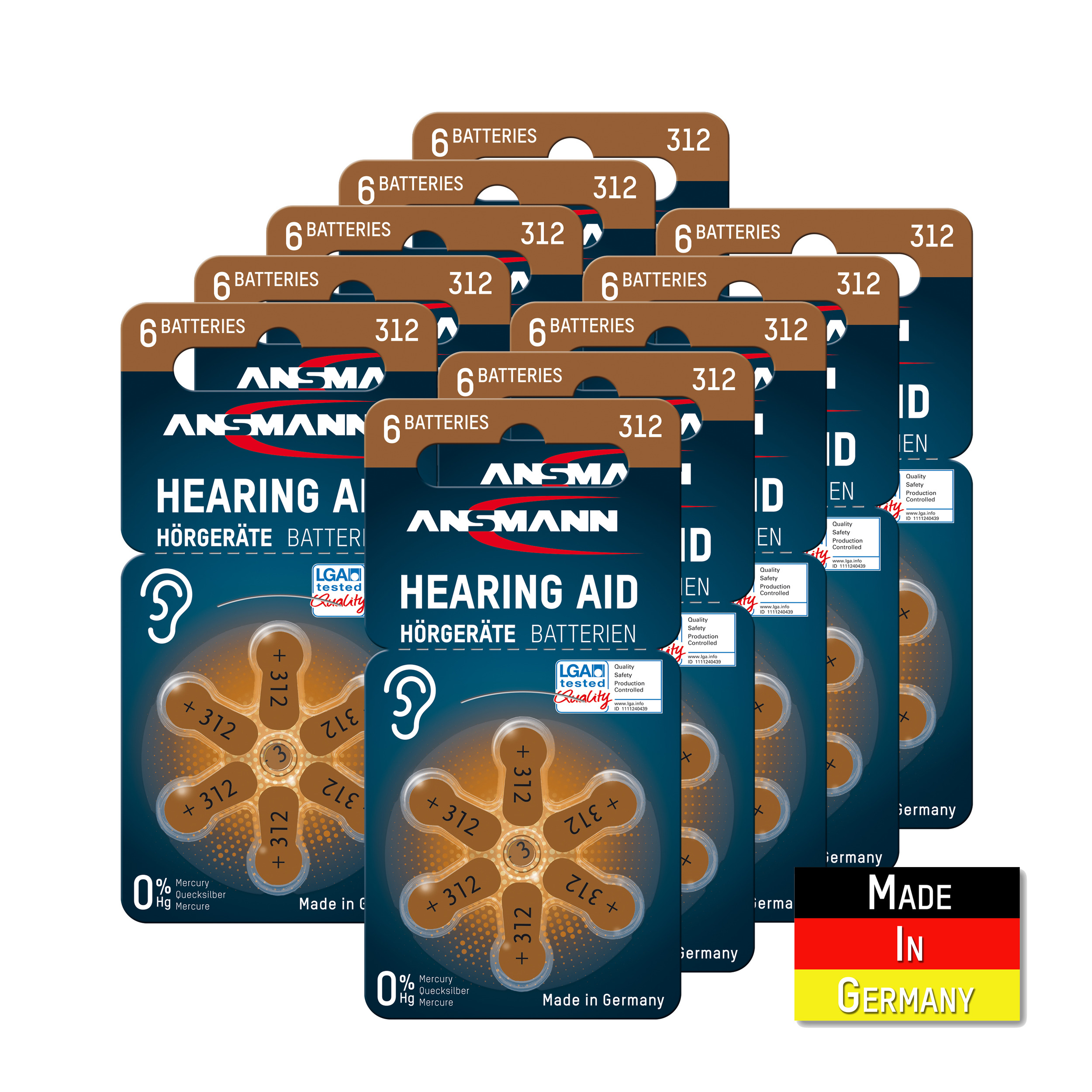 Braun mAh 1.4 60 - Zink Hörgerätebatterien Luft Stück Hörgerätebatterien ANSMANN P312 PR41 Volt, Zink-Luft, Typ ZL3 312 Batterie, 180