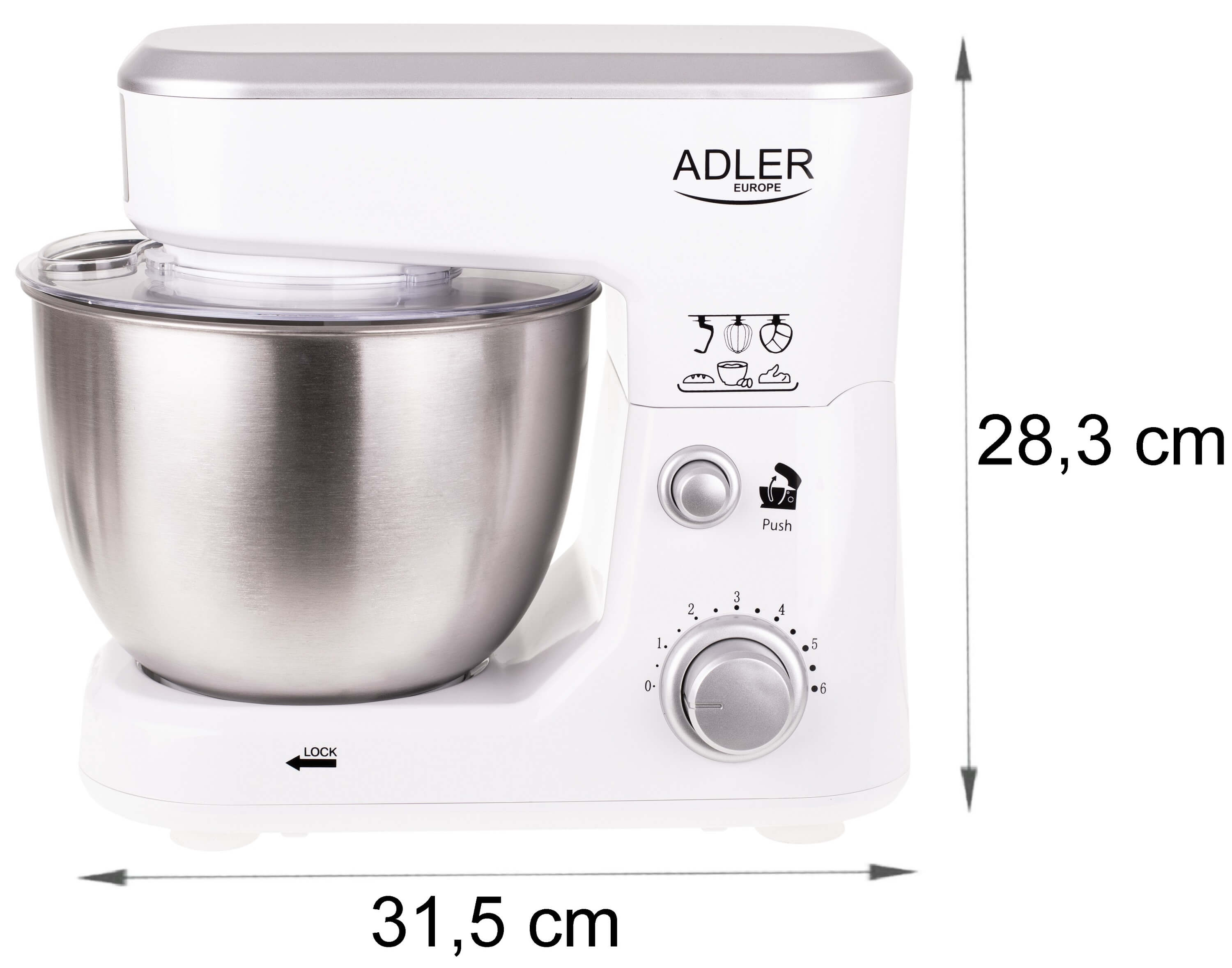 ADLER EUROPE AD-4216 1000 Liter, Küchenmaschine Watt) (Rührschüsselkapazität: 4 Weiß