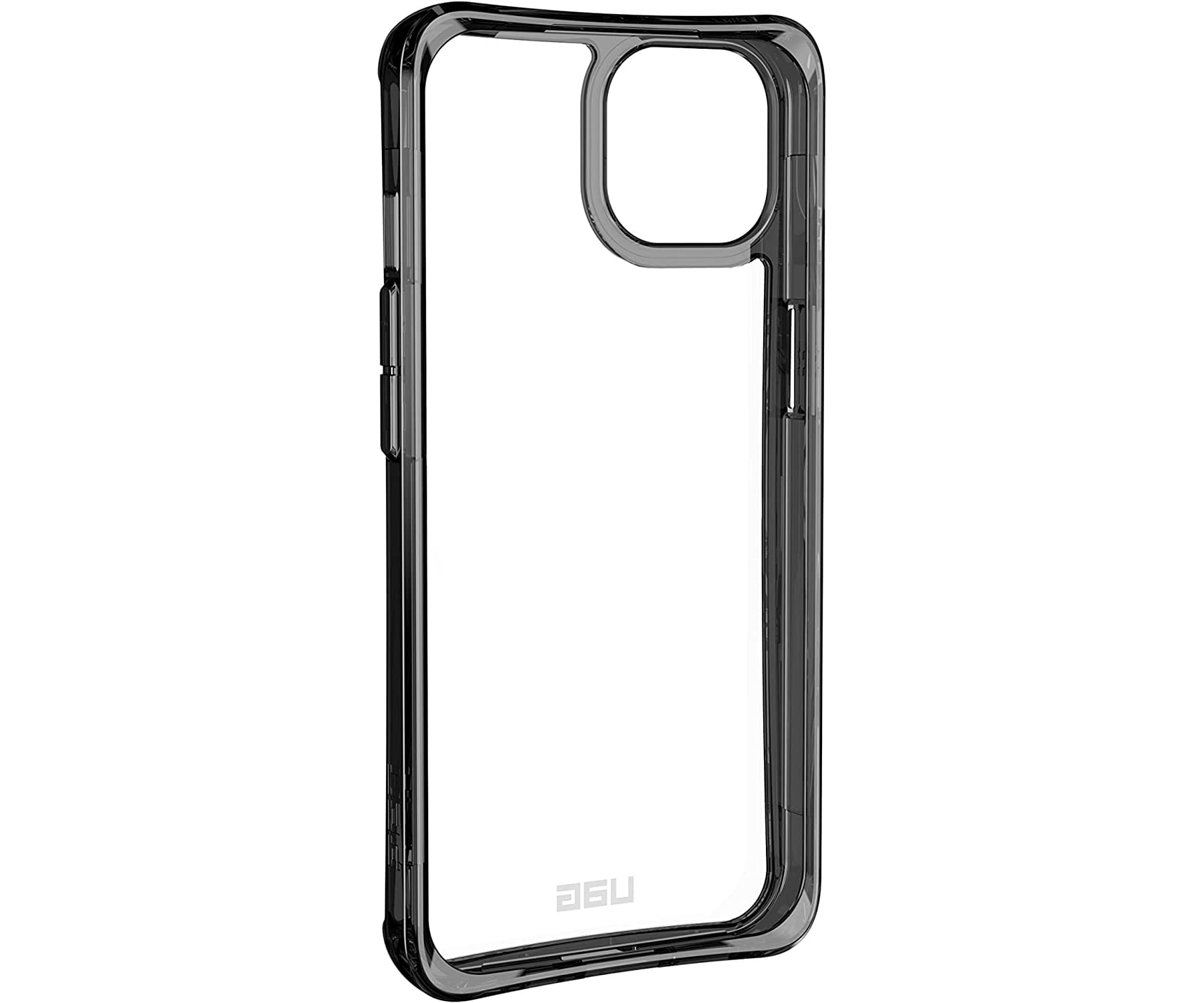 Una funda transparente para teléfono con marco negro y orificio para la cámara. Diseño minimalista.