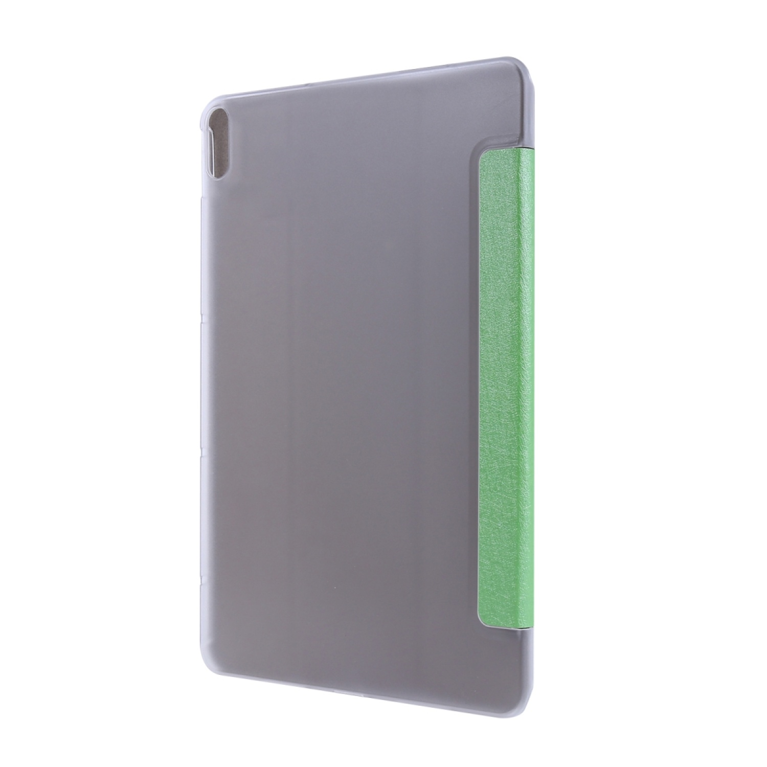 Tablet in grauem Gehäuse mit grünem Deckel an der Seite, weißer Hintergrund.