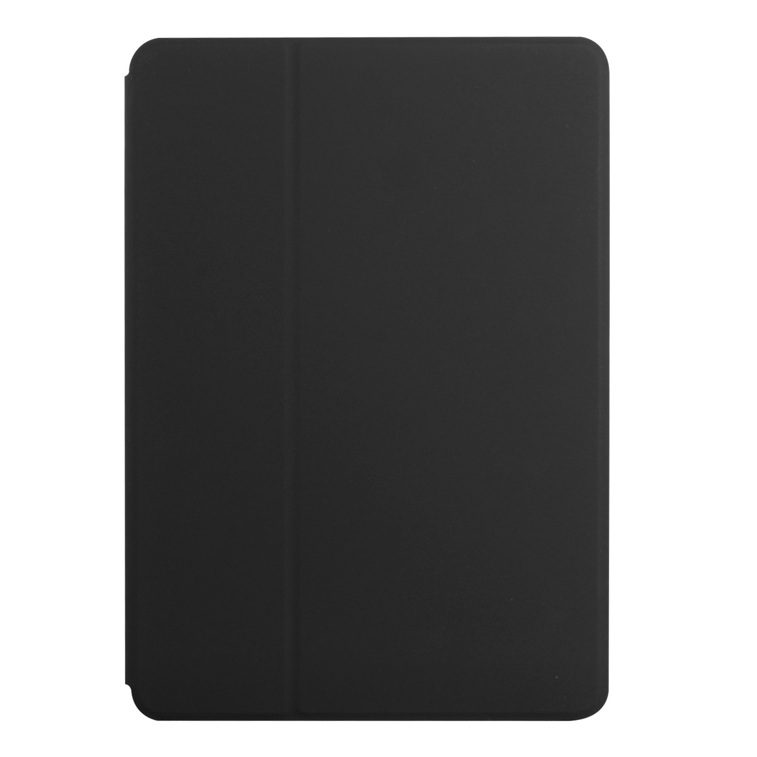 Schwarze Tablethülle, geschlossen, auf weißem Hintergrund.
