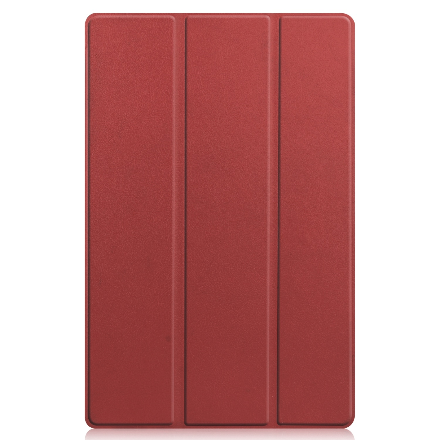 Eine geschlossene rote Tablethülle mit dreiteiligem Design.