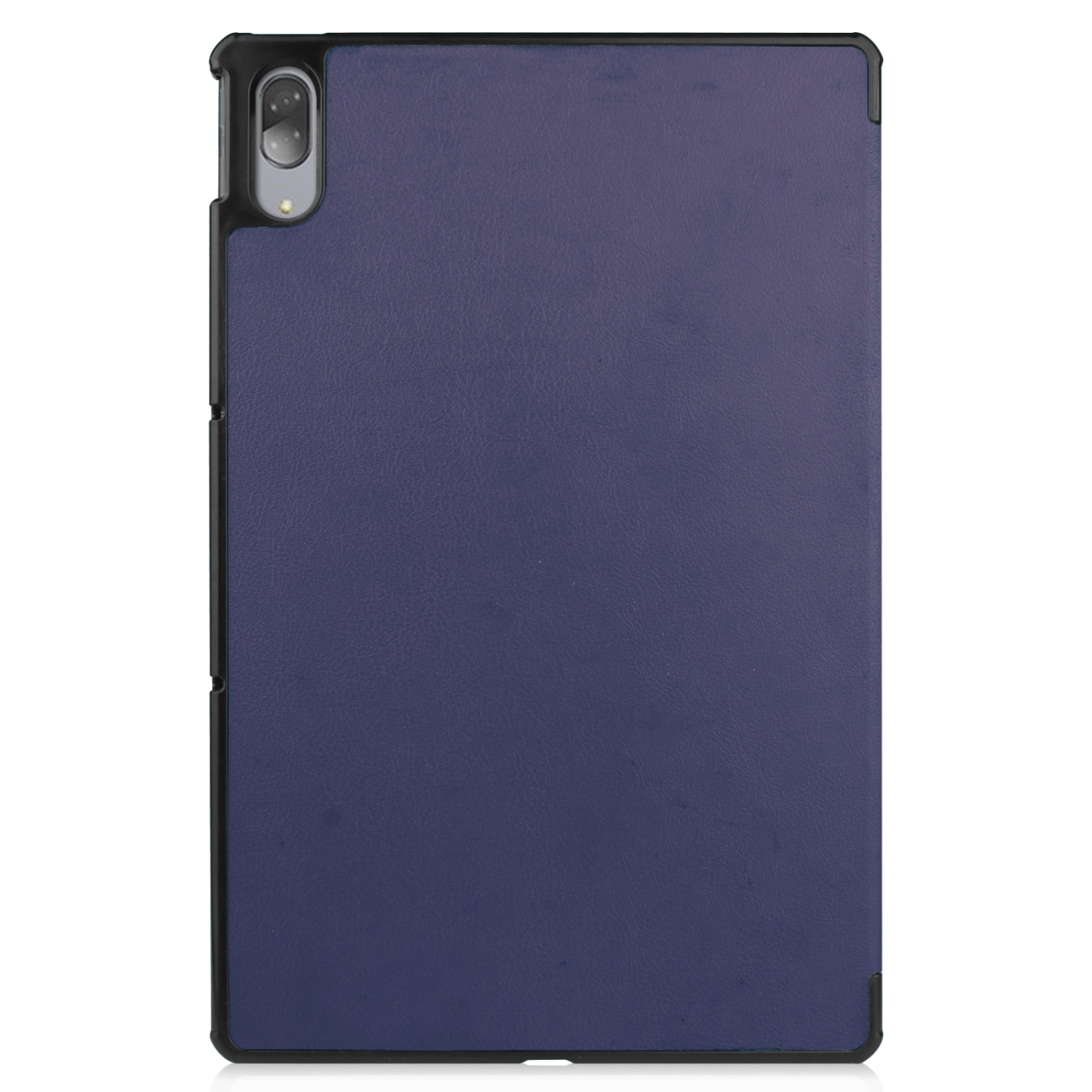 Geschlossene marineblaue Tablethülle mit schwarzem Rahmen. Die Hülle ist geschlossen, die Vorderseite des Tablets ist zu sehen.