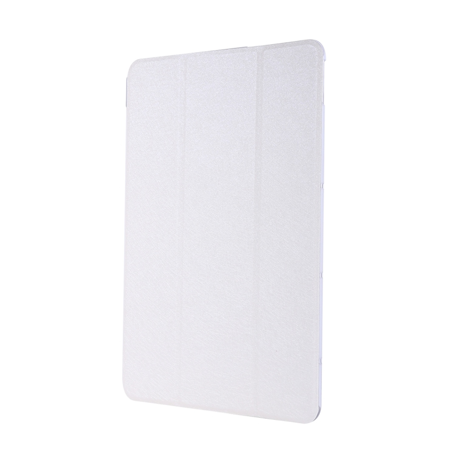 Weiße Tablet-Hülle, geschlossen. Die Hülle ist schlicht, mit leichter Textur und abgerundeten Kanten.