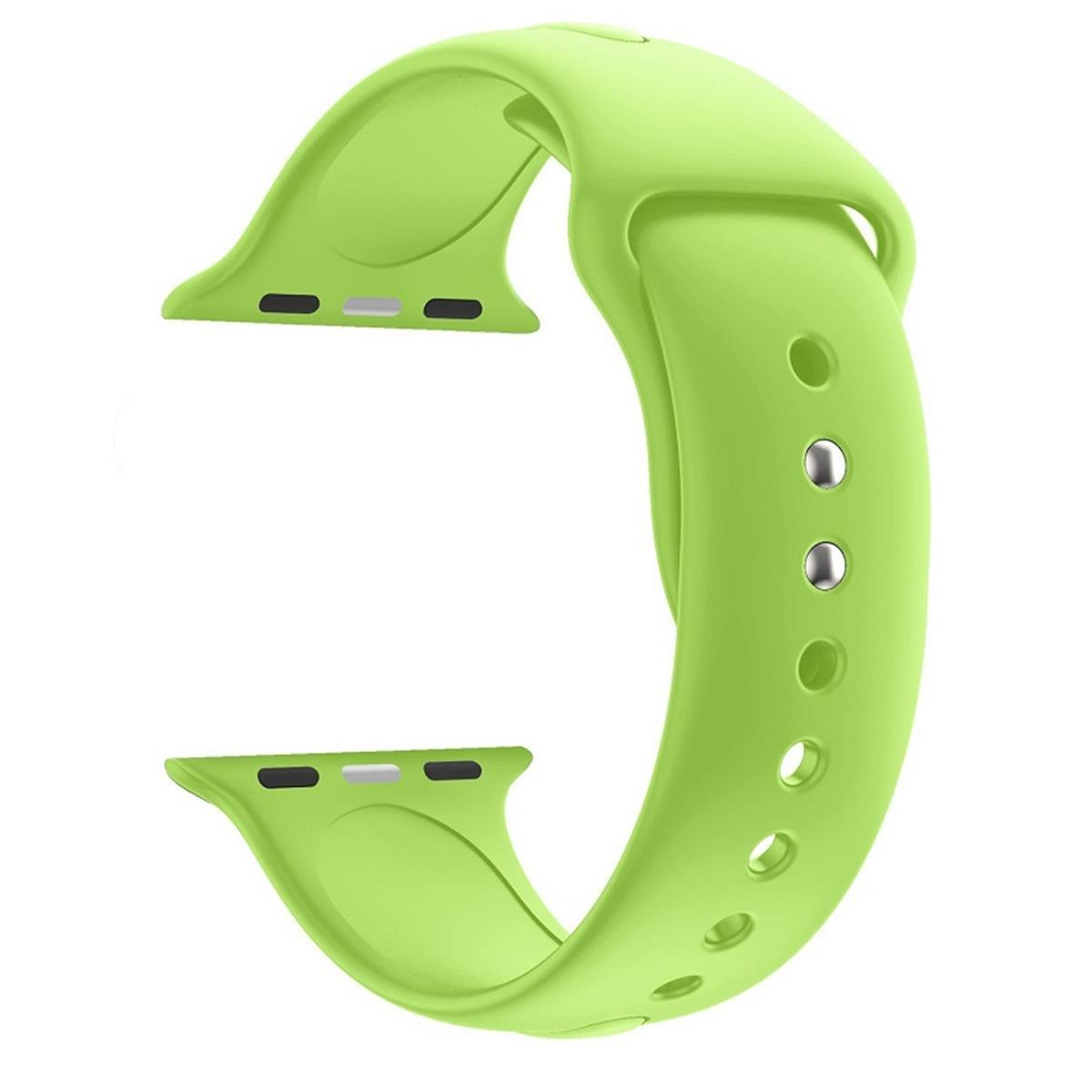 Hellgrünes Apple Watch Armband, gebogen, mit mehreren Einstelllöchern.