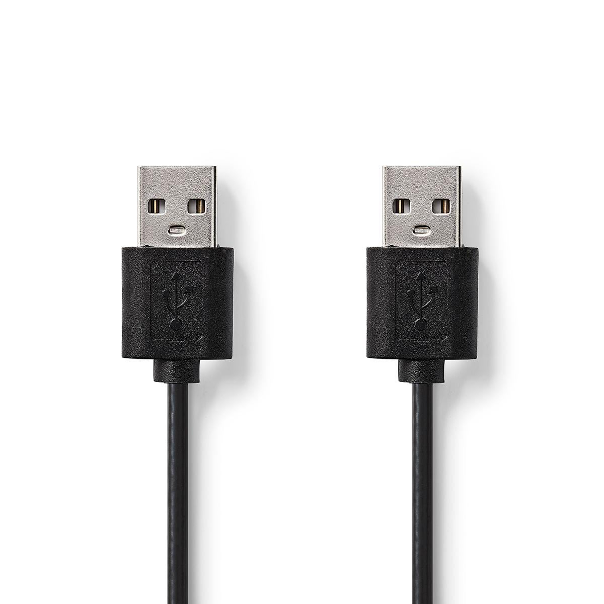 Due cavi USB neri con connettori su sfondo bianco, dritti, rivolti verso l'alto.
