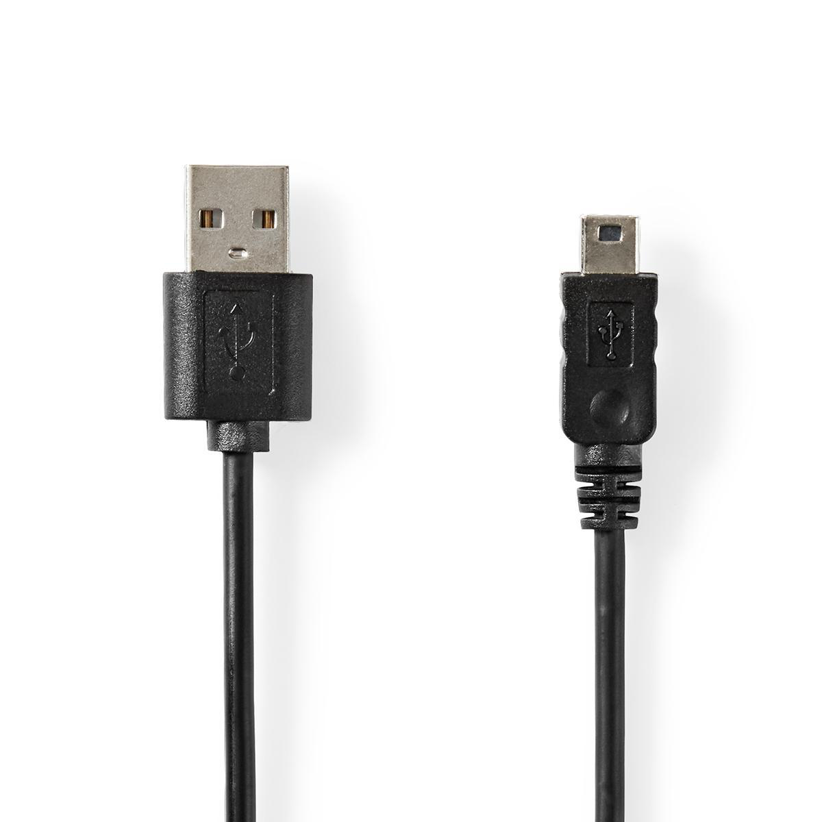 Cavo USB nero con connettori USB e mini-USB.
