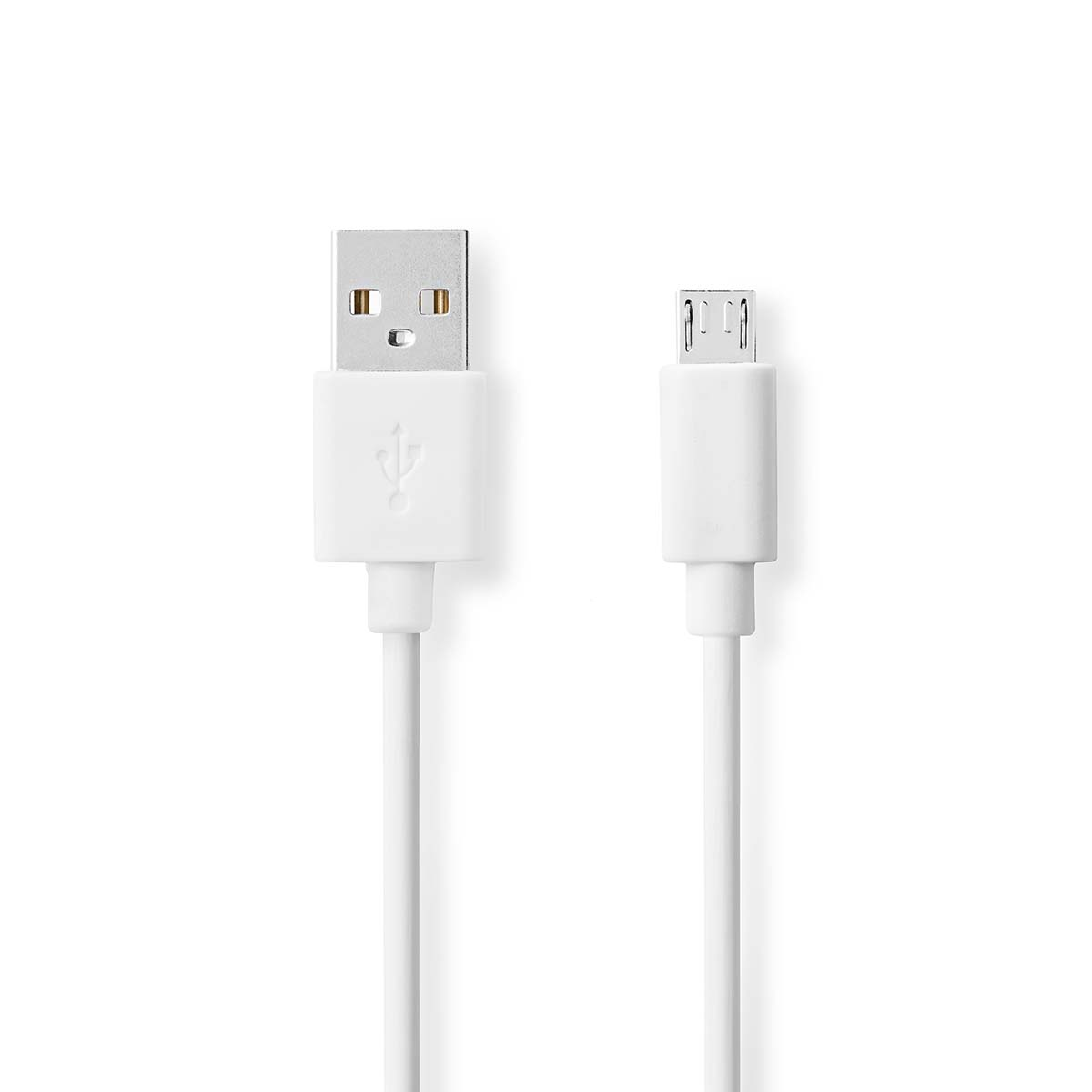 Zwei weiße USB-zu-Micro-USB-Kabel auf weißem Hintergrund.