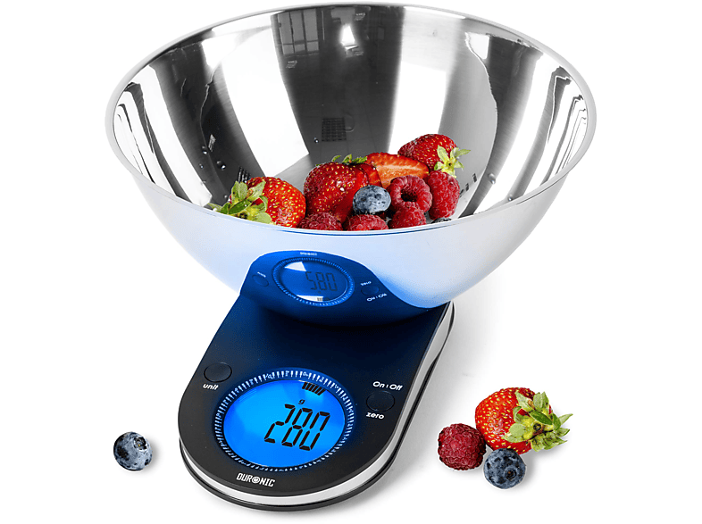 Báscula digital de cocina DURONIC Duronic KS5000 Báscula cocina Balanza  Electrónica Pantalla LCD Max 5kg Bol Inox Tara, kg, Negro