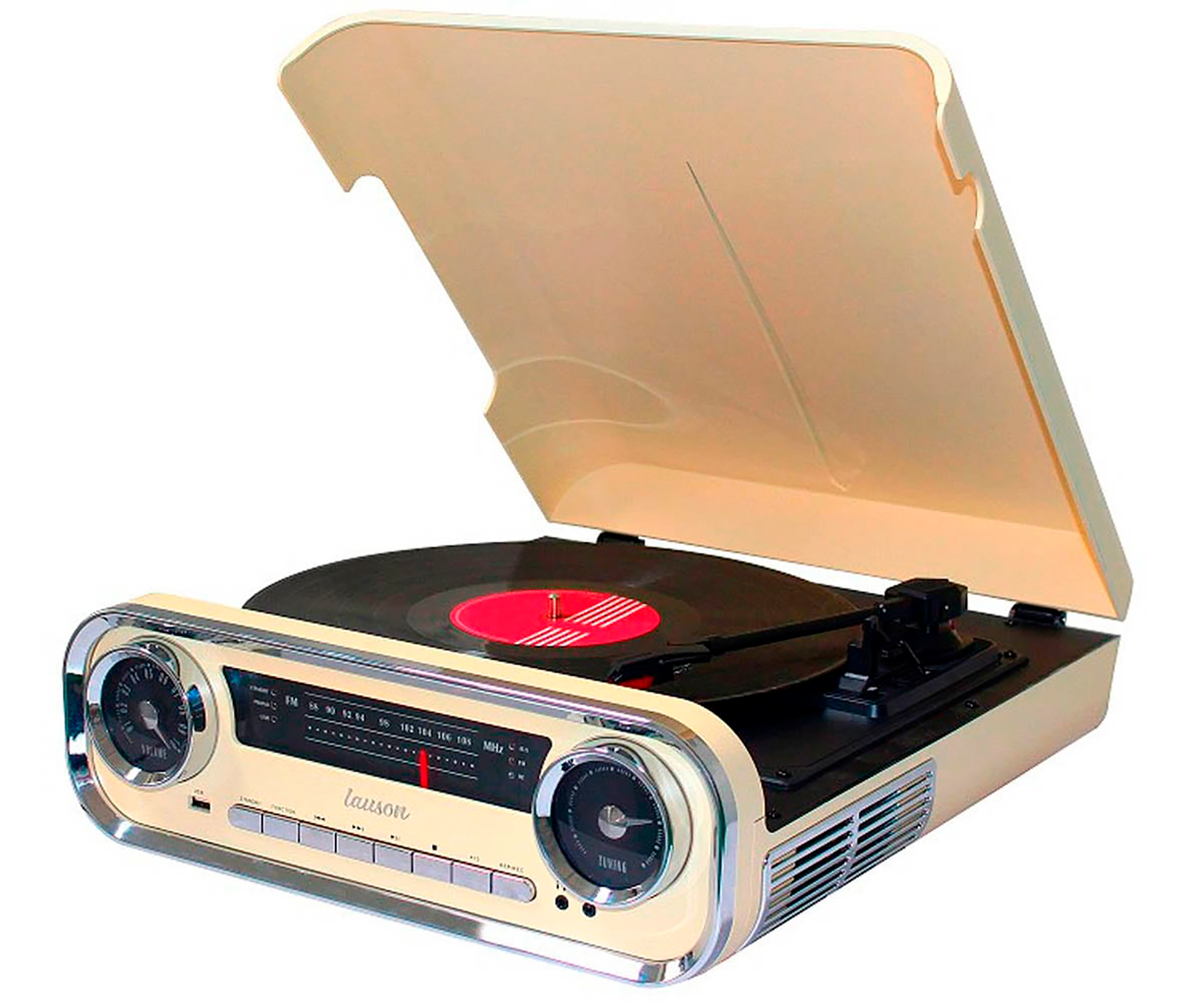 Tocadiscos - LAUSON 01TT15 CREMA TOCADISCOS VINTAGE 3 VELOCIDADES BLUETOOTH USB GRABACIÓN MP3 FM LAUSON, -, 33 / 45 / 78 RPM, Marrón