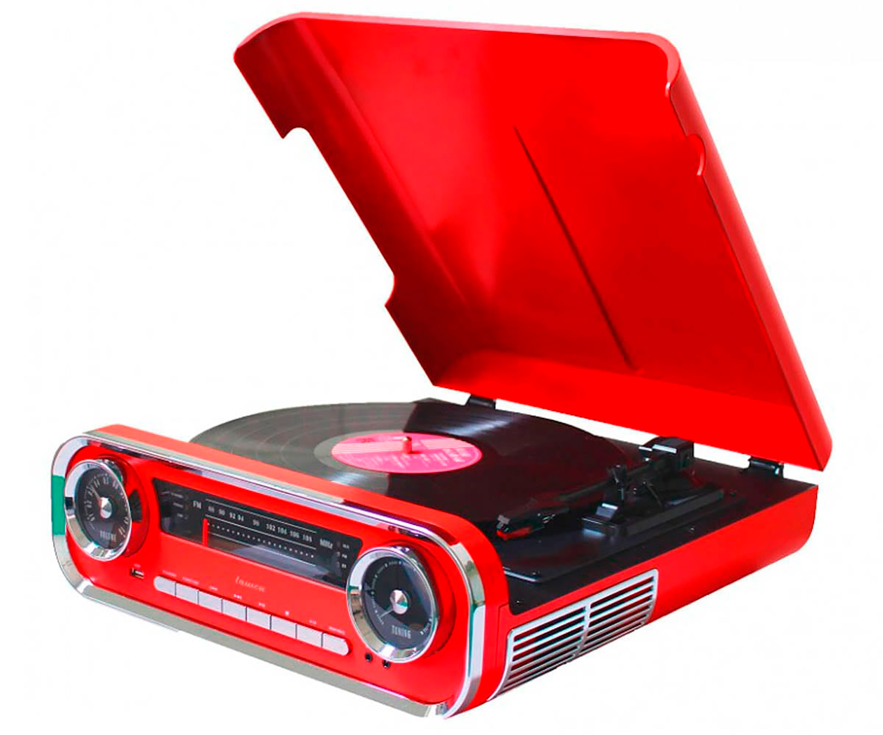 Tocadiscos - LAUSON 01TT17 ROJO TOCADISCOS VINTAGE 3 VELOCIDADES BLUETOOTH USB GRABACIÓN MP3 FM LAUSON, -, 33 / 45 / 78 RPM, Rojo