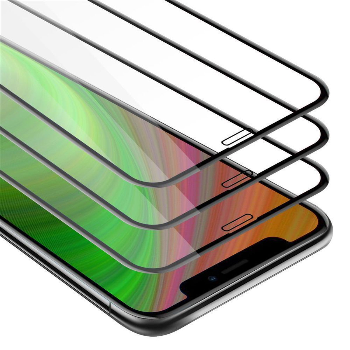 CADORABO 3x Schutzfolie(für Vollbild iPhone MAX) Apple Schutzglas Tempered XS