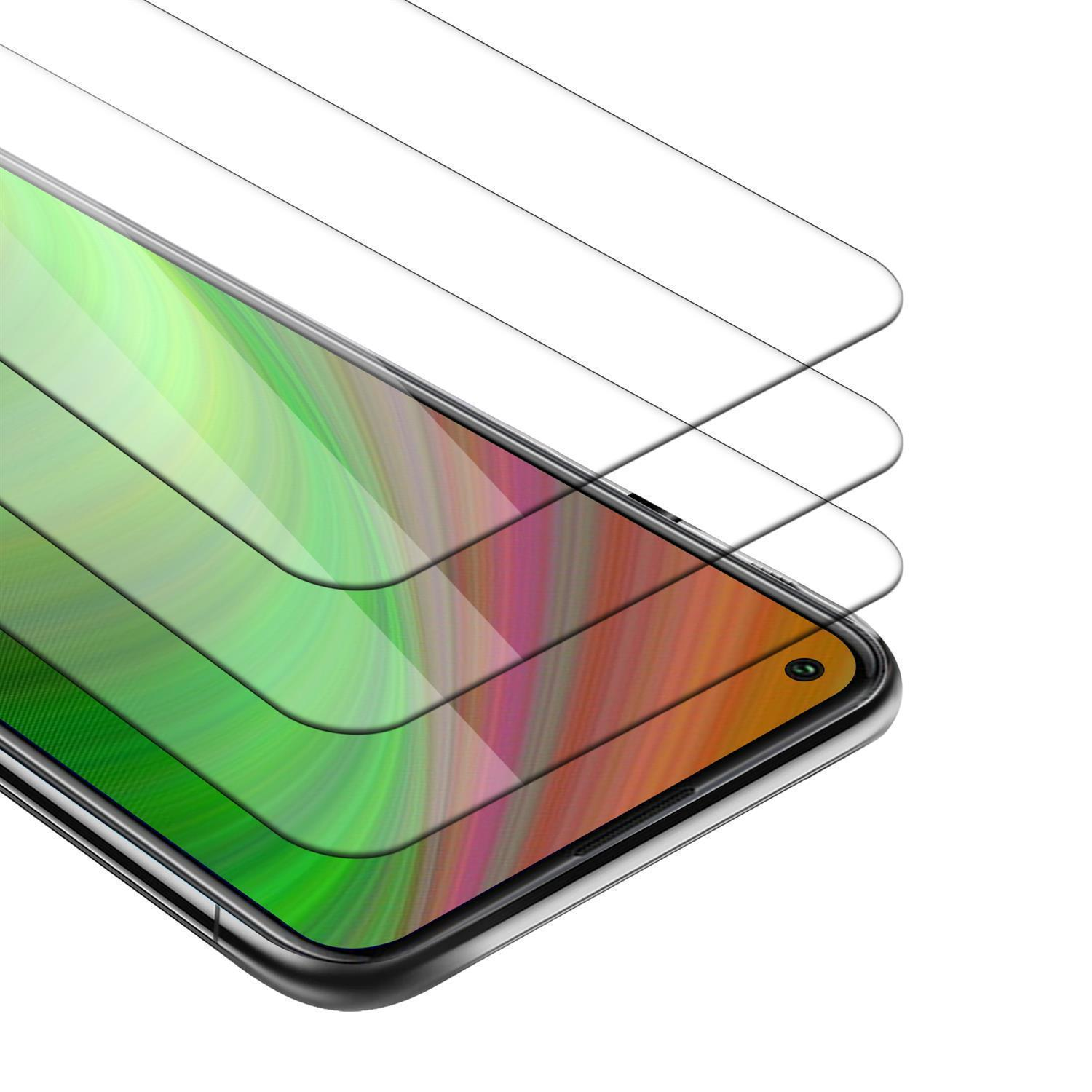 Proteggi schermo del telefono, strati di vetro, display colorato, sfondo bianco.