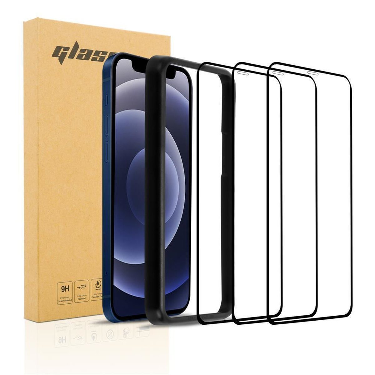 CADORABO 3x MAX) PRO Schutzglas iPhone Vollbild mit 12 Schutzfolie(für Installationshilfe Apple