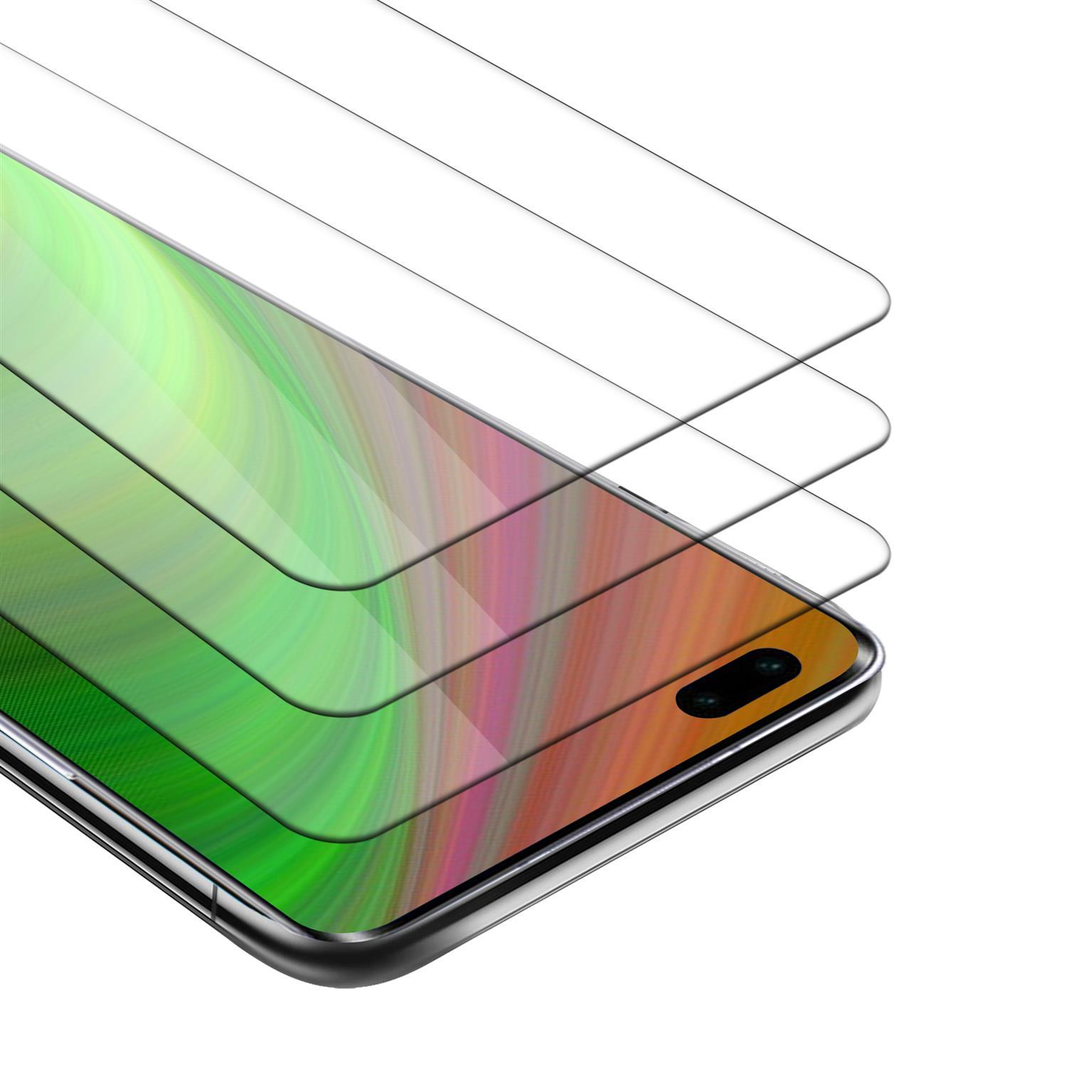 Protezioni schermo sovrapposte su uno schermo del telefono. Lo schermo mostra un design colorato.