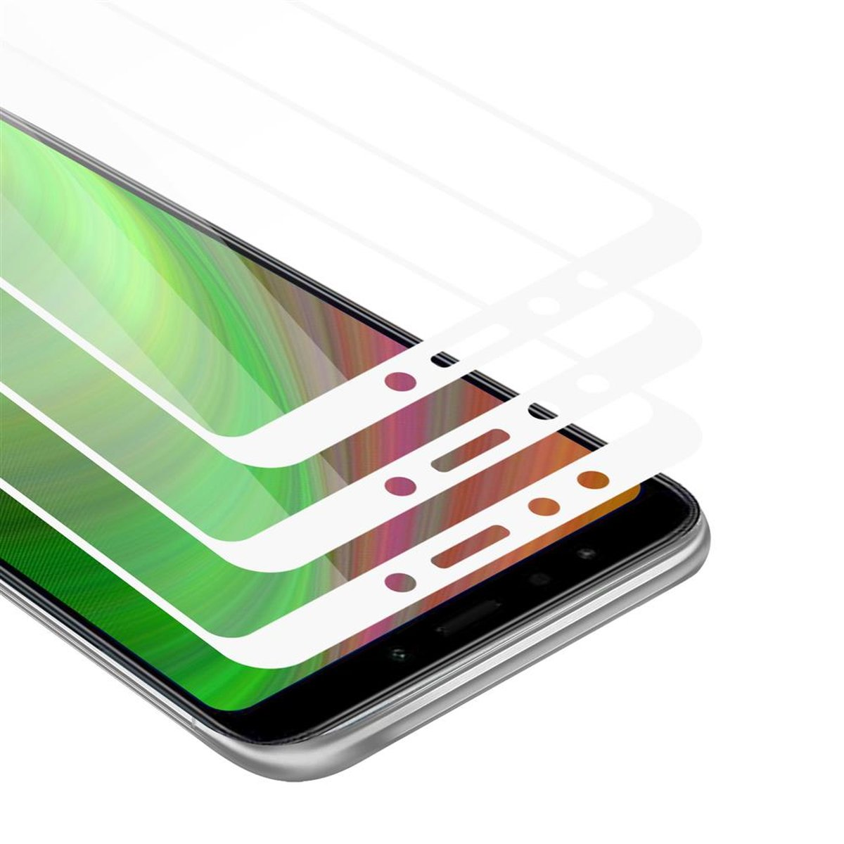 Tre protezioni per schermo sullo schermo di un telefono, primo piano.