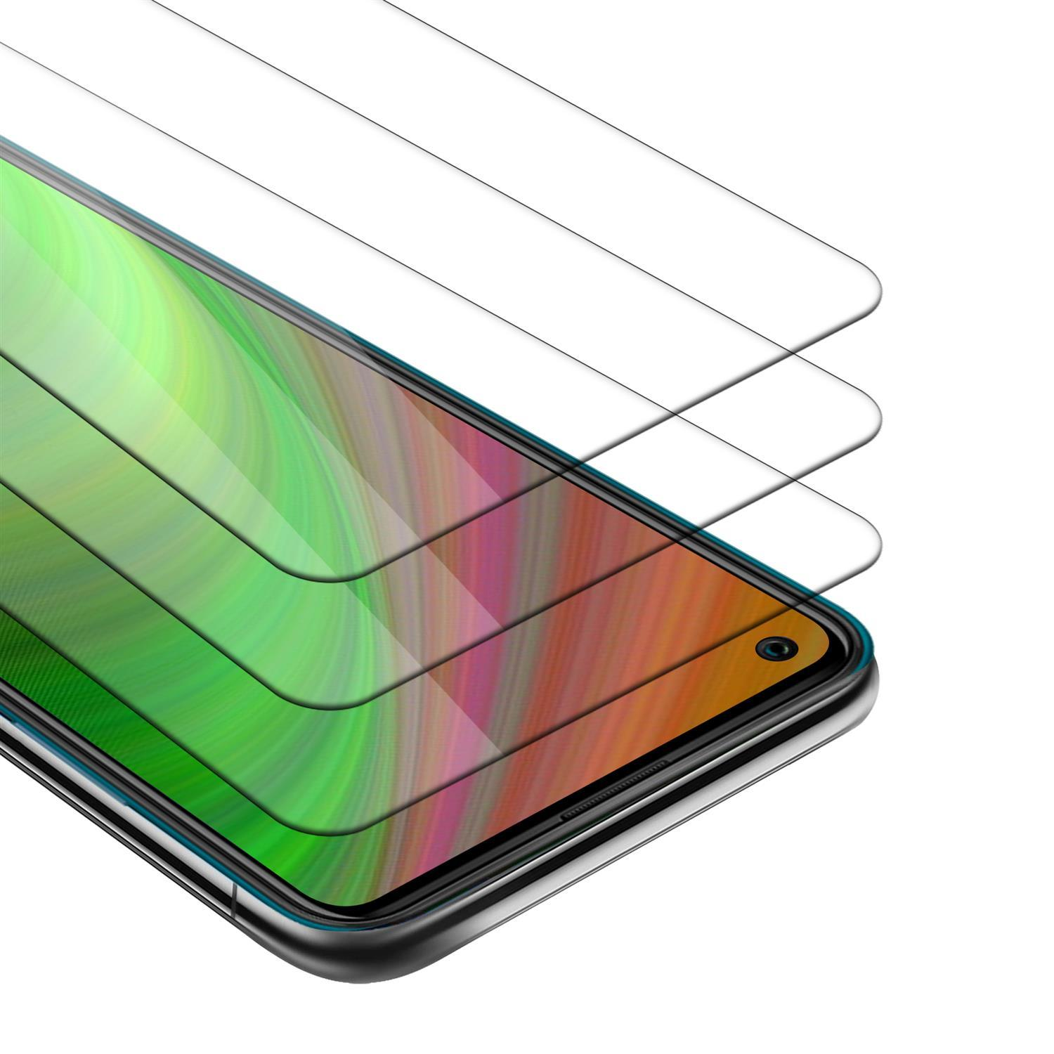 Schermo del telefono con strati protettivi. Verde, rosa e bianco sono visibili sullo schermo.