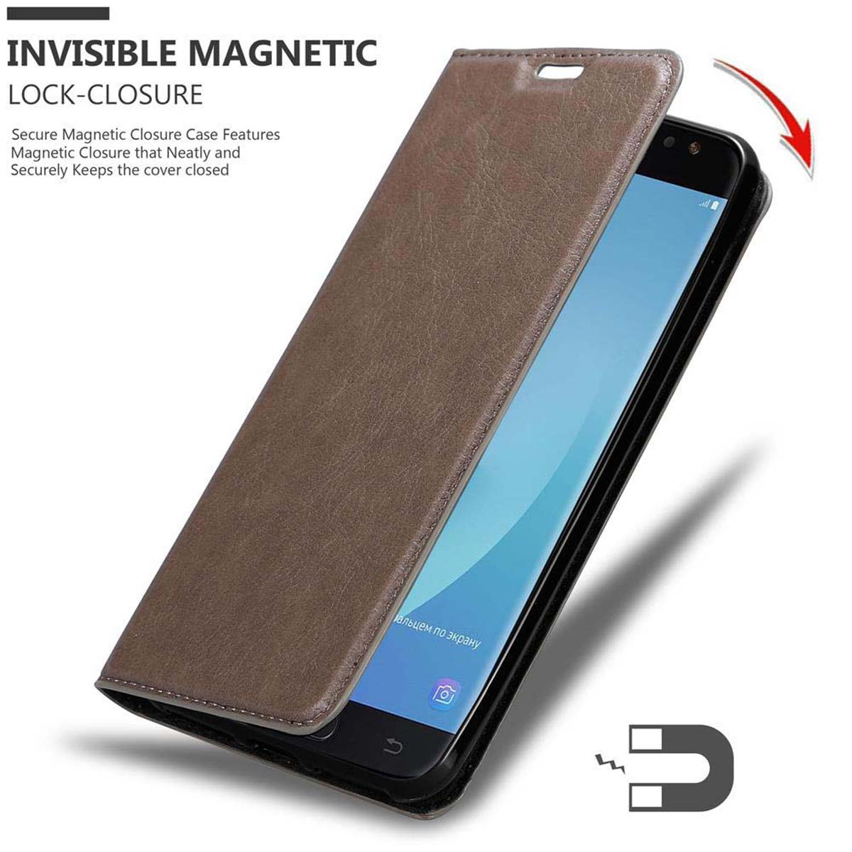 BRAUN Bookcover, 2018, CADORABO Magnet, Book Hülle KAFFEE Invisible J7 Galaxy Samsung,