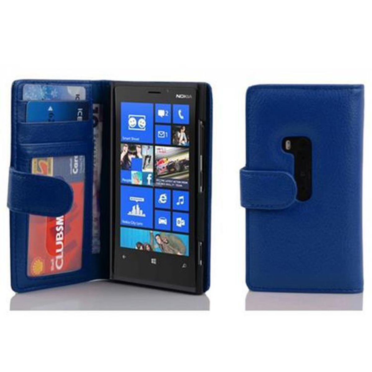 BLAU Kartenfach CADORABO Lumia 920, NEPTUN Nokia, Hülle Standfunktuon, Book Bookcover, mit