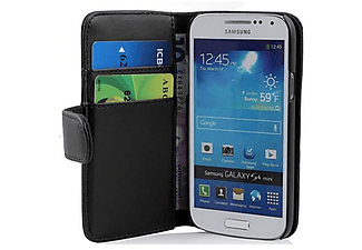 carcasa de móvil  - Funda libro para Móvil - Carcasa protección resistente de estilo libro CADORABO, Samsung, Galaxy S4 MINI, negro de caviar