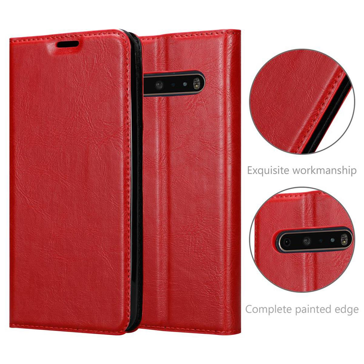 V60 ThinQ, Magnet, Book APFEL CADORABO ROT Bookcover, Hülle Invisible LG,