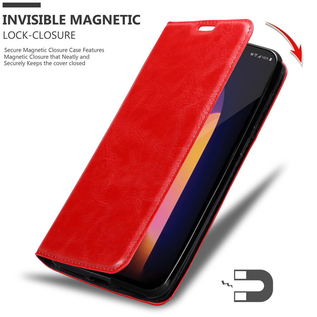 V60 ThinQ, Magnet, Book APFEL CADORABO ROT Bookcover, Hülle Invisible LG,