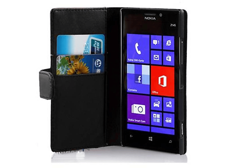 Nokia, KAVIAR CADORABO Bookcover, Lumia 925, Glattes SCHWARZ Book Kunstleder, Hülle