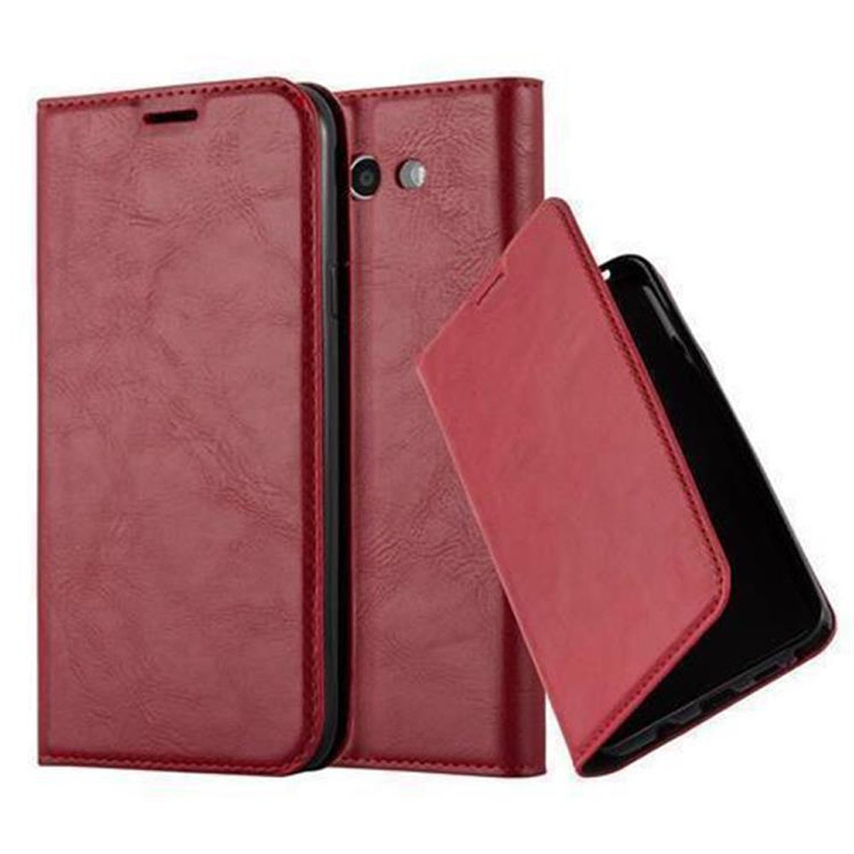 CADORABO Book Hülle Invisible Samsung, Bookcover, J5 2017 ROT US Version, Magnet, Galaxy APFEL