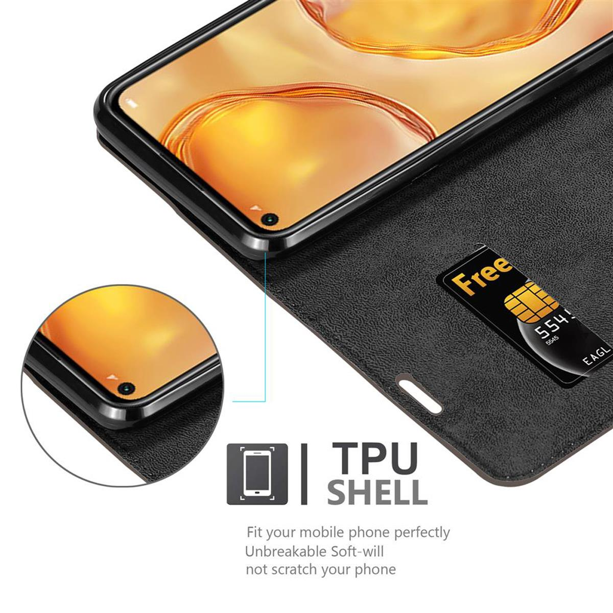 Primo piano di un telefono in una custodia, che mostra lo schermo e una SIM gratuita.