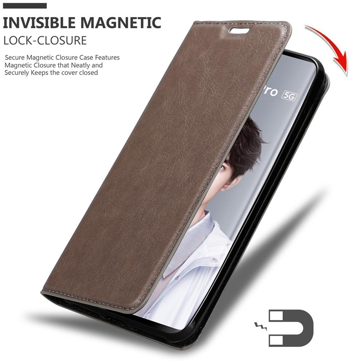 CADORABO Book Hülle Invisible Magnet, BRAUN 7 Bookcover, 5G, PRO Huawei, NOVA KAFFEE