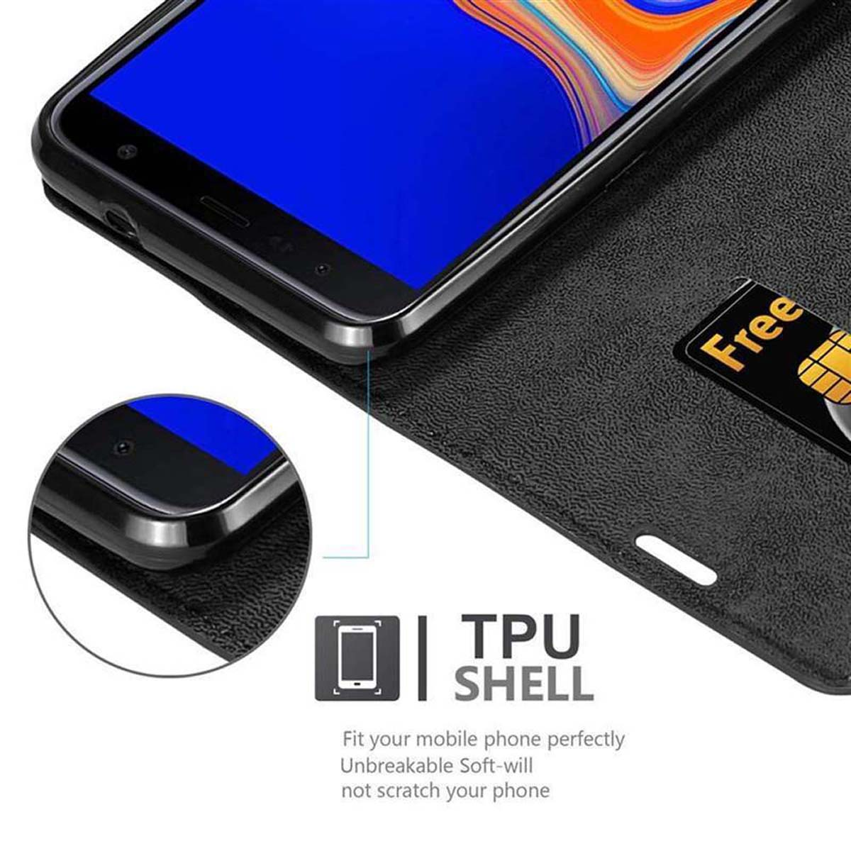 Schwarze Handyhülle mit Telefon und den Worten "TPU SHELL".