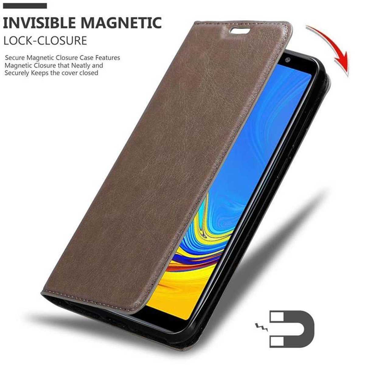 CADORABO Book A7 KAFFEE Samsung, Galaxy 2018, Hülle Bookcover, BRAUN Invisible Magnet
