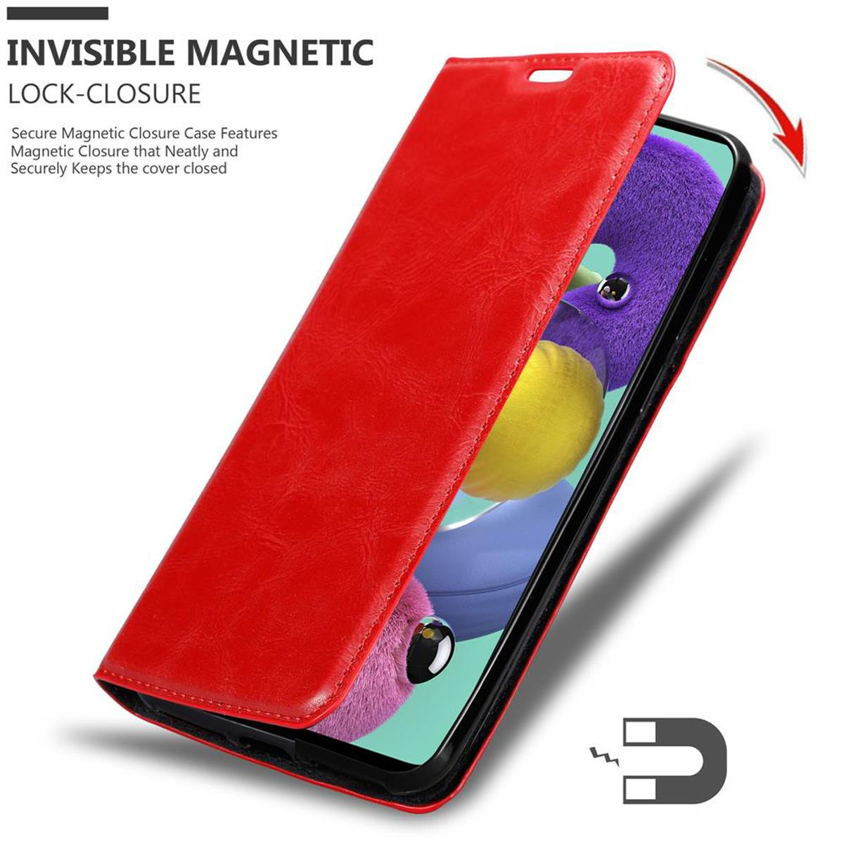 CADORABO Book Hülle Invisible Galaxy A51 ROT Bookcover, APFEL Samsung, Magnet, 5G