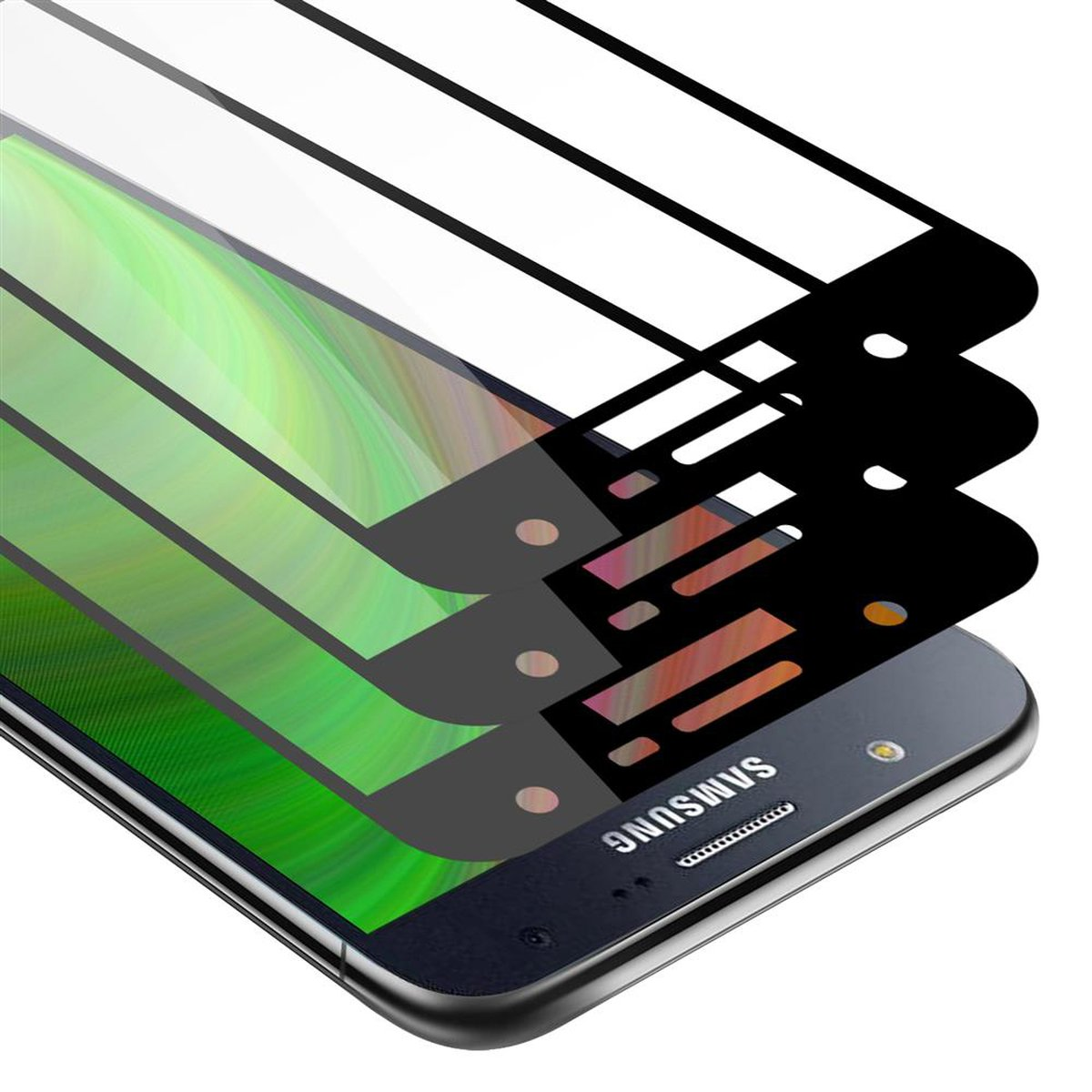 CADORABO 3x Vollbild Galaxy Tempered J7 Schutzglas Samsung 2015) Schutzfolie(für