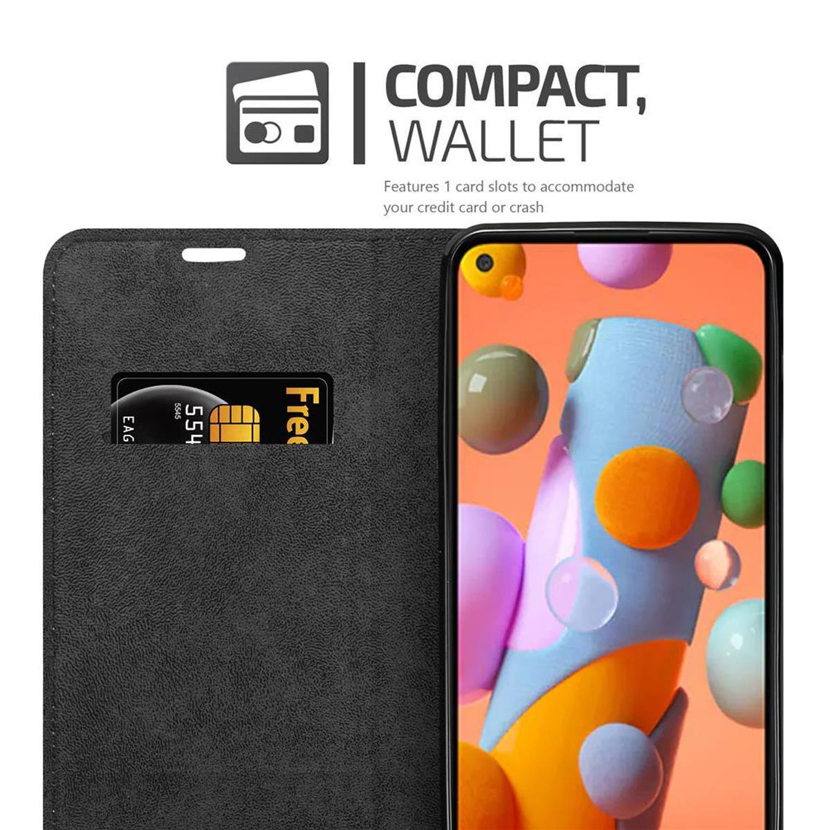 Portafoglio per telefono nero con fessura per carte e telefono con forme.