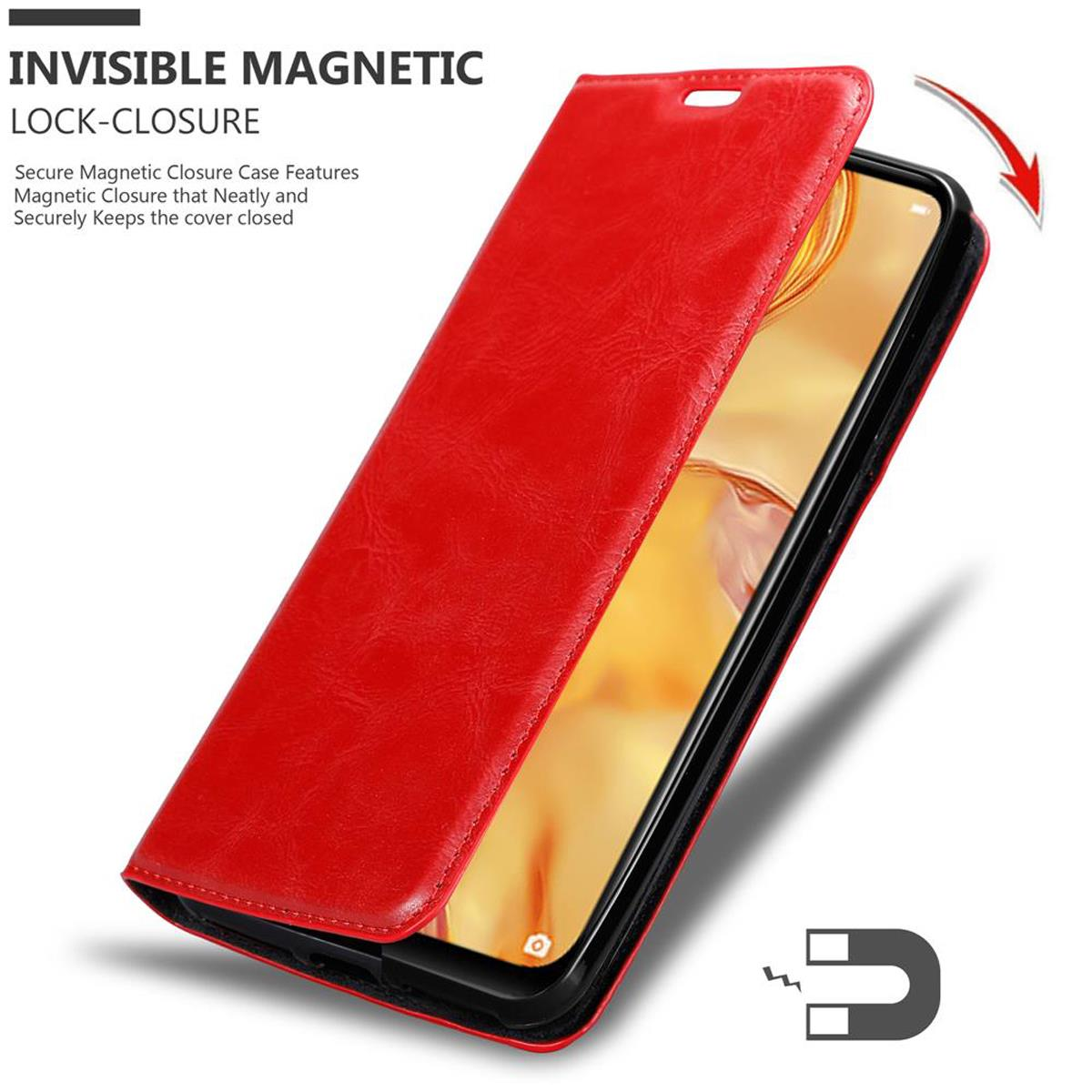 CADORABO Book Hülle Invisible Magnet, P40 LITE 6 SE 7i, NOVA / / NOVA ROT Bookcover, Huawei, APFEL