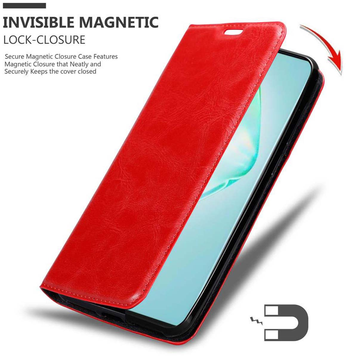 CADORABO Book Hülle Invisible Samsung, Bookcover, ROT / Magnet, A91 Galaxy / LITE APFEL S10 M80s