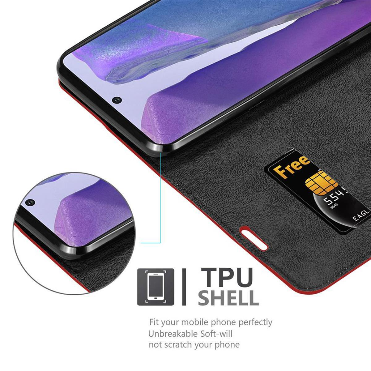 Ein Smartphone befindet sich in einer schwarzen Brieftaschenhülle mit Kartenfach und dem Text 'Free'.
