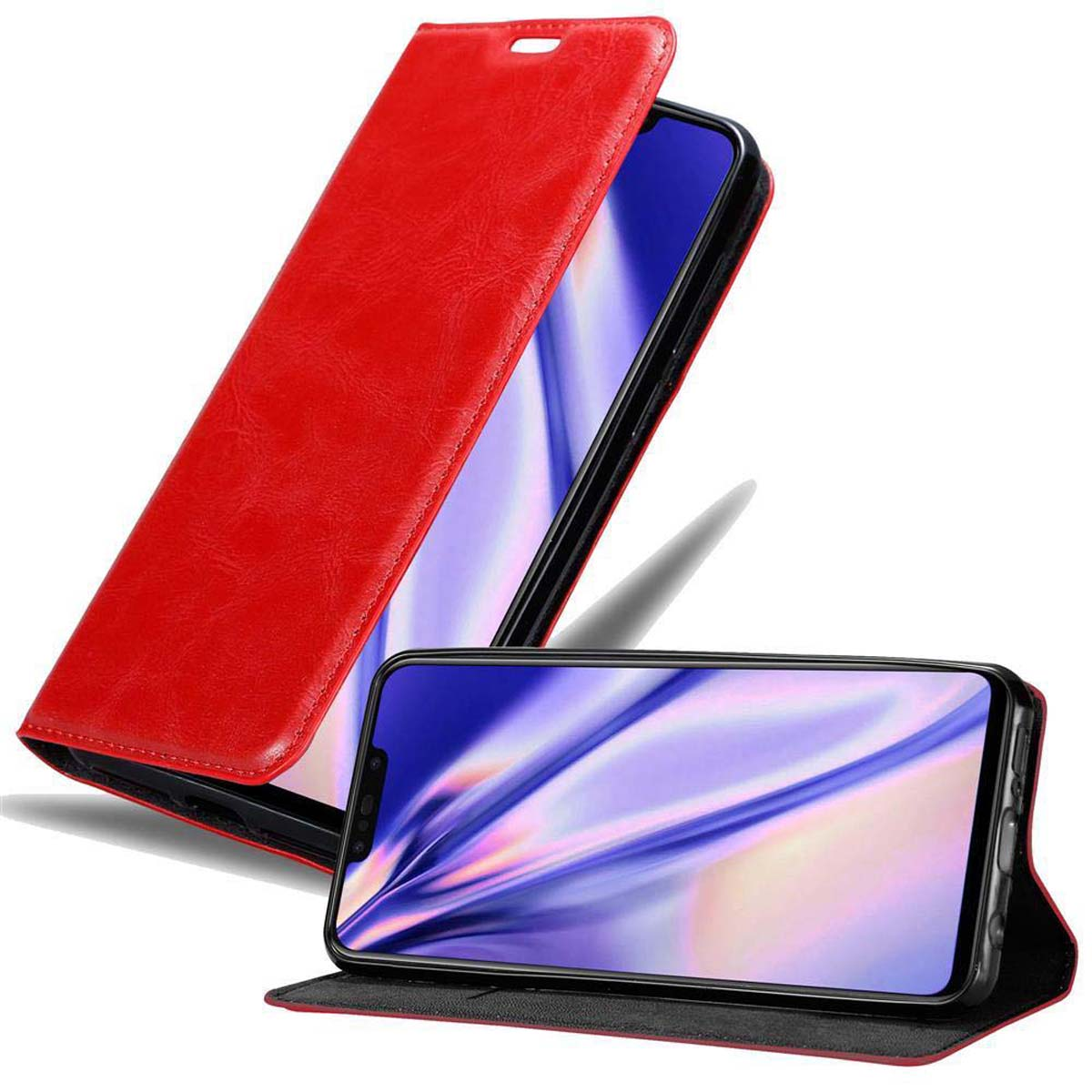 CADORABO Book Hülle Invisible Magnet, ROT Bookcover, PLUS APFEL P Huawei, 2019, SMART
