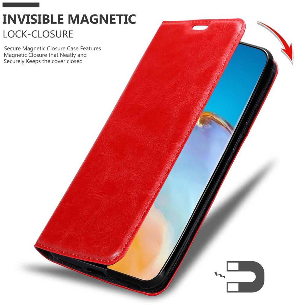 CADORABO Book Hülle Invisible Magnet, Huawei, PRO+, / P40 APFEL P40 PRO ROT Bookcover