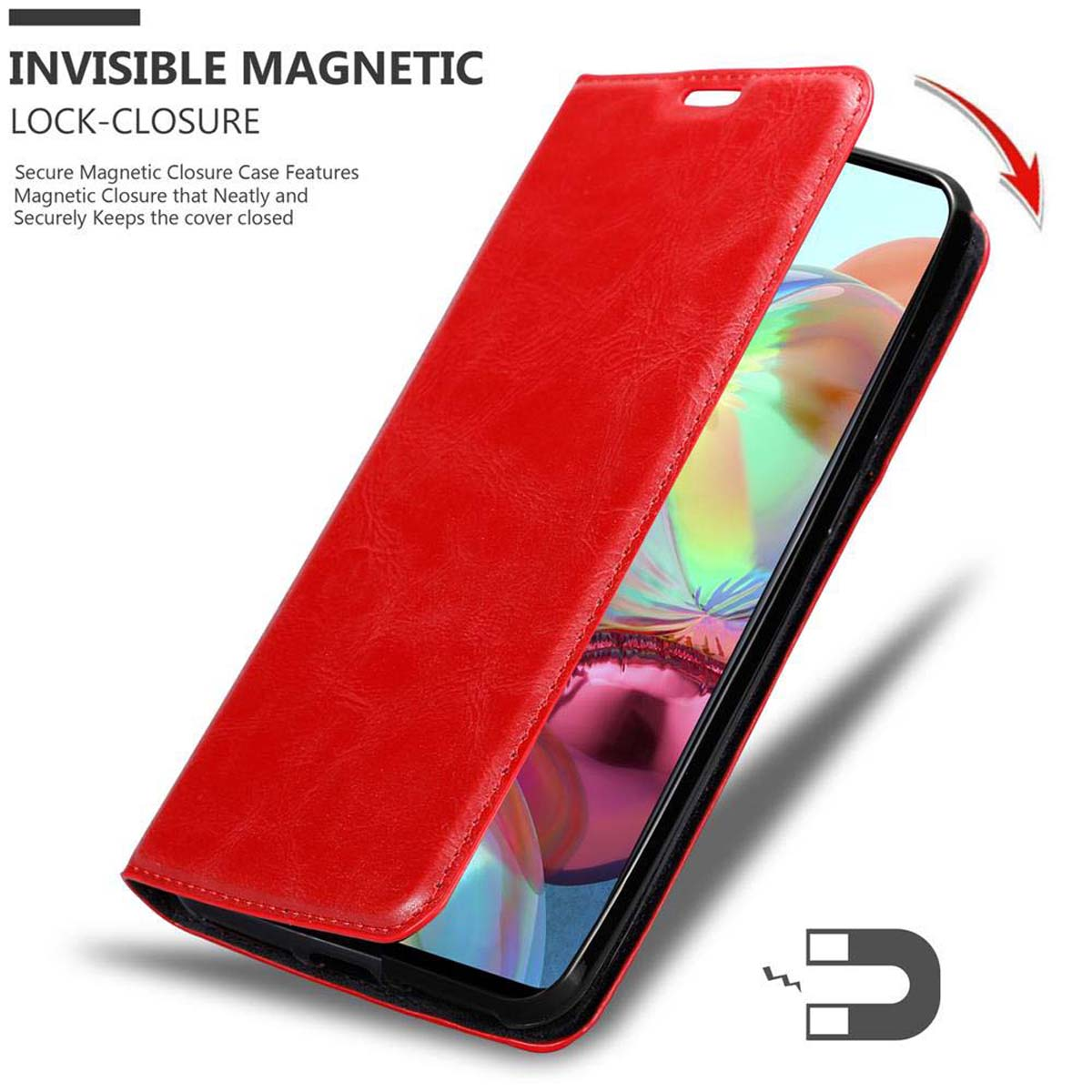 CADORABO Book Hülle 4G, Magnet, APFEL Samsung, Bookcover, ROT Invisible Galaxy A71
