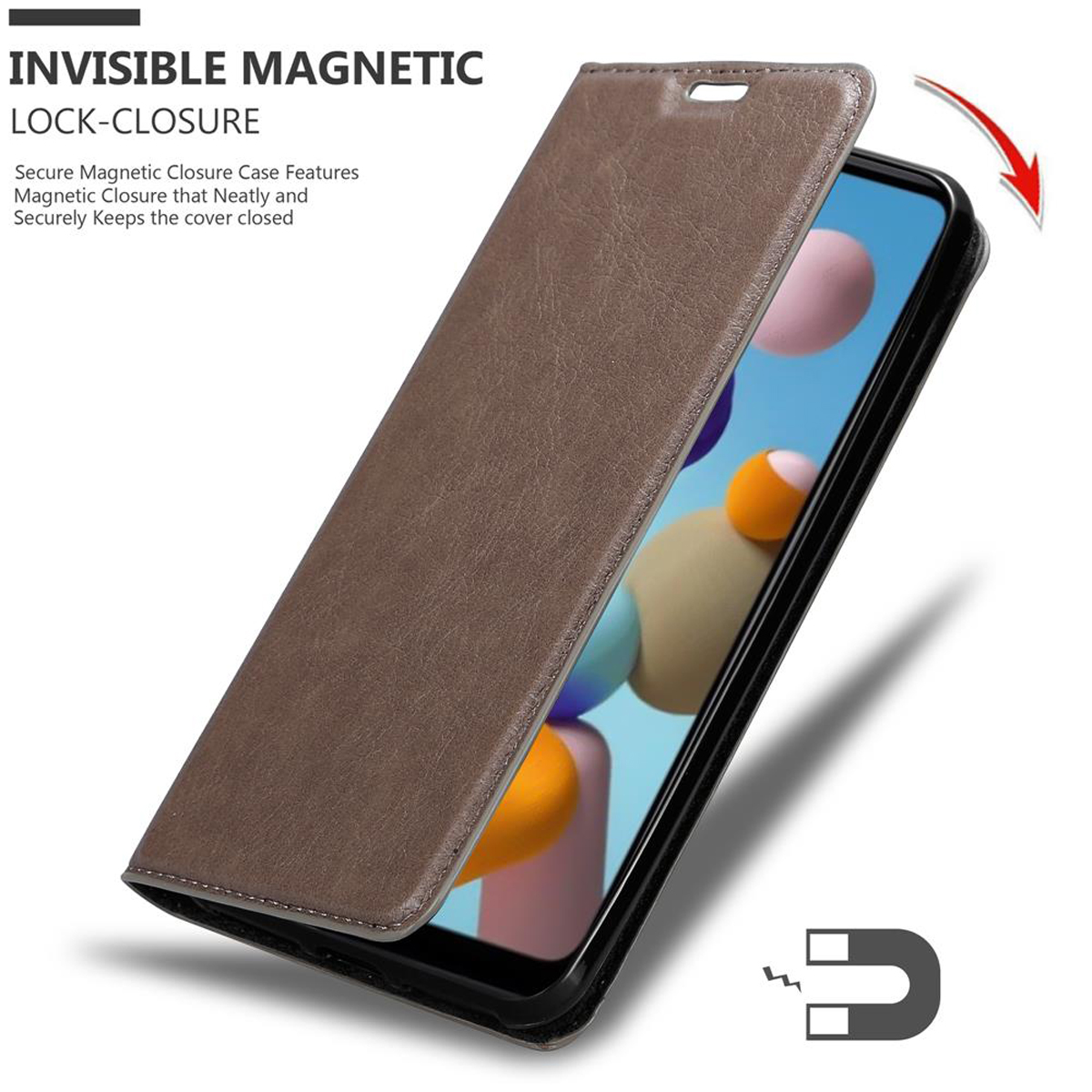 CADORABO Book Hülle Invisible Magnet, KAFFEE Bookcover, BRAUN Samsung, A21, Galaxy