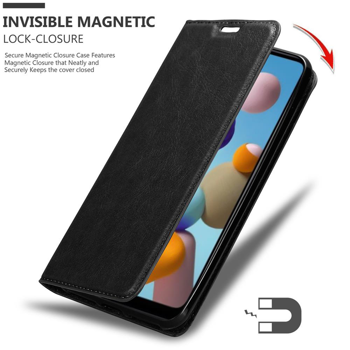 Hülle Magnet, Invisible NACHT Galaxy Book Samsung, A21, Bookcover, CADORABO SCHWARZ