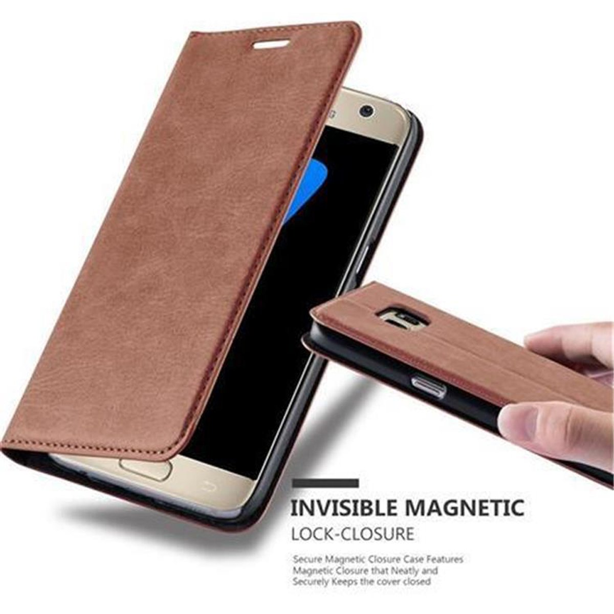 CADORABO Book Hülle Invisible Magnet, S7, CAPPUCCINO Bookcover, BRAUN Galaxy Samsung