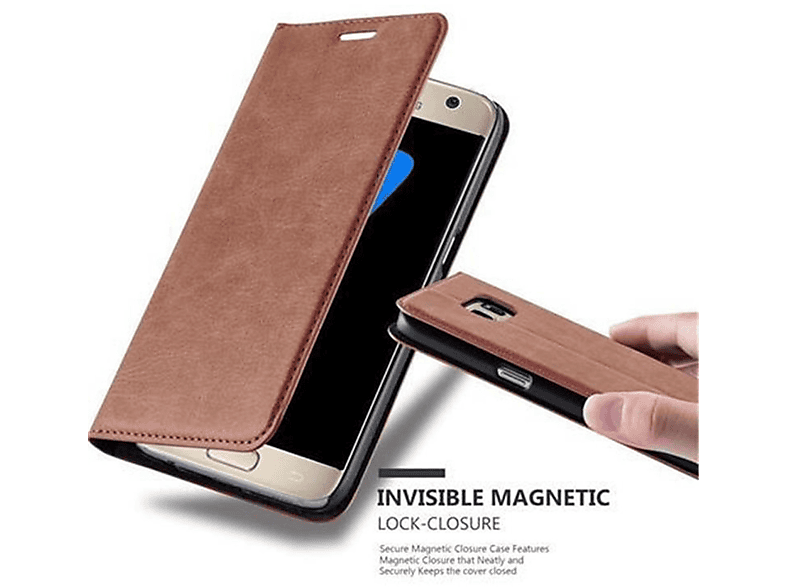 CADORABO Book Hülle Invisible Magnet, Bookcover, Samsung, Galaxy S7, CAPPUCCINO BRAUN