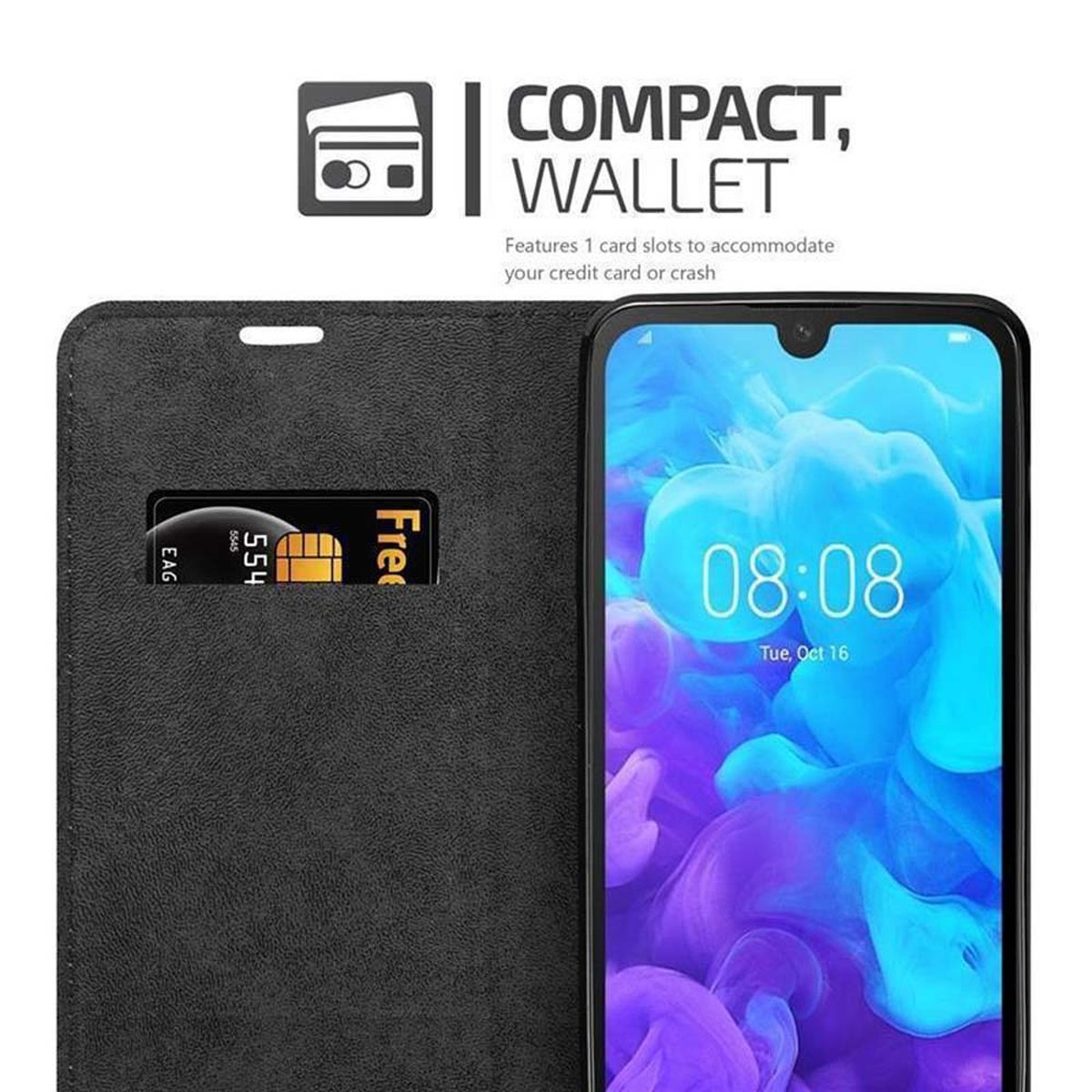 CADORABO Book 8 Enjoy 8S, Play / Hülle Honor 2019 / Y5 SCHWARZ Magnet, NACHT Huawei, Invisible Bookcover
